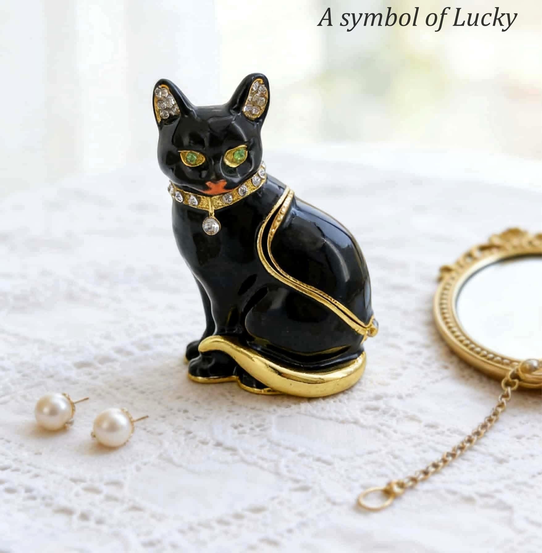 Amazon.com: JWT Astyle Luxury Black Cat Hinged Jewelry Box with